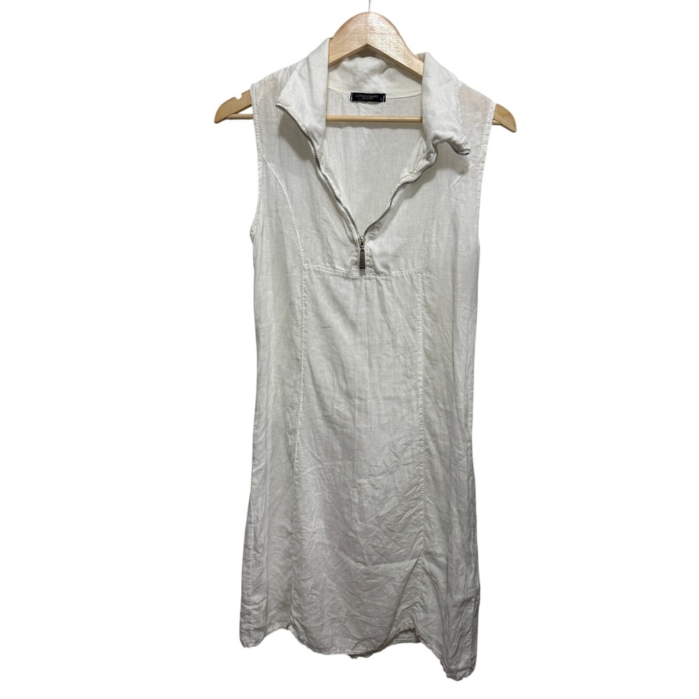 Lungo L'Arno White 100% Linen Sleeveless Zip Collar Shift Dress Italy S Coastal